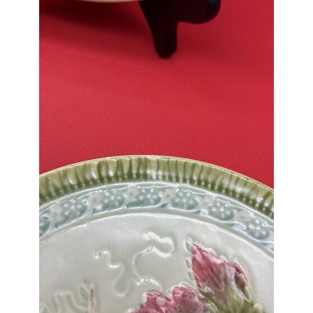 6 Vintage Erphila Germany Black Forest Art Pottery Majolica Grapes Plates 7.75
